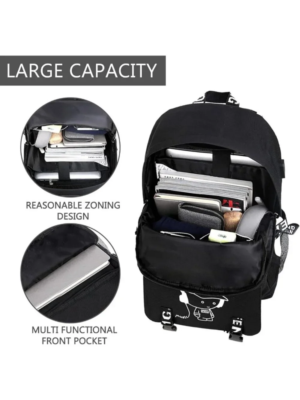 Luminous Waterproof Travel Laptop Backpack with USB & Headphone Ports